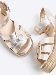 River Island Gold Girls Faux Leather Weave Wedge Sandals - Image 5 of 5