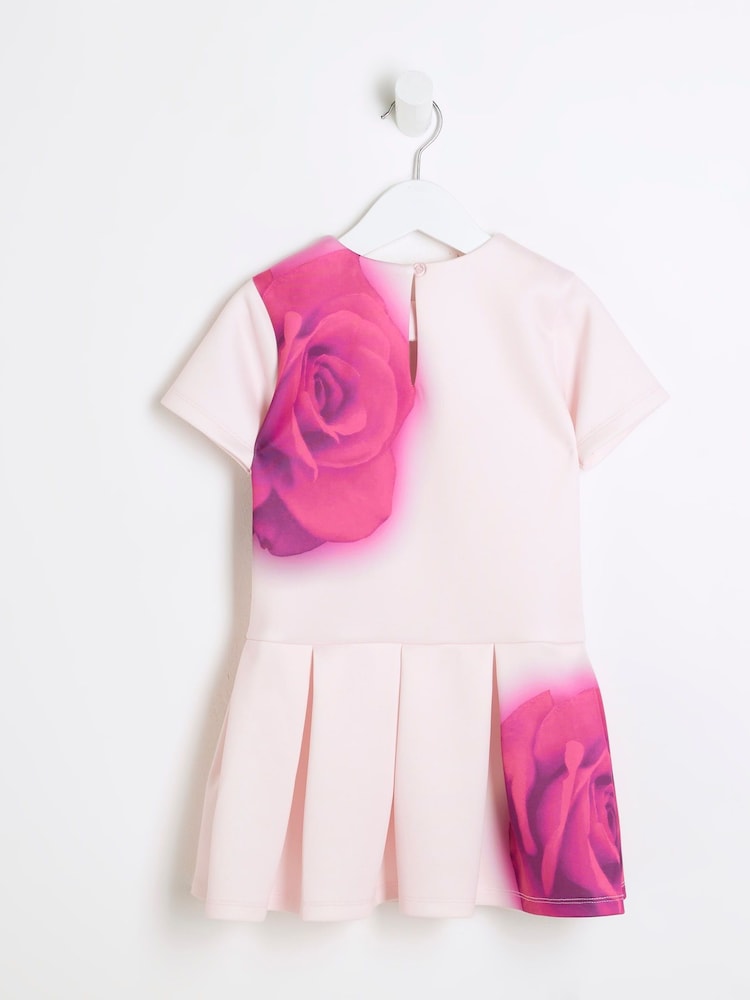 River Island Pink Girls Rose Drop Waist Scuba Dress - Image 2 of 4