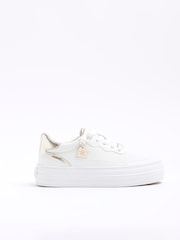 River Island White Girls Faux Leather Triple Plim Trainers - Image 1 of 5