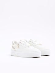 River Island White Girls Faux Leather Triple Plim Trainers - Image 2 of 5