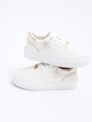 River Island White Girls Faux Leather Triple Plim Trainers - Image 3 of 5