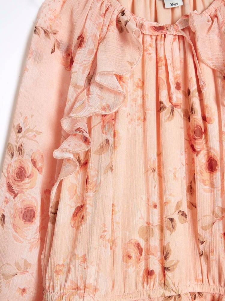 River Island Pink Girls Floral Print Chiffon Dress - Image 2 of 3 River Island Pink Girls Floral Print Chiffon Dress - Image 2 of 3