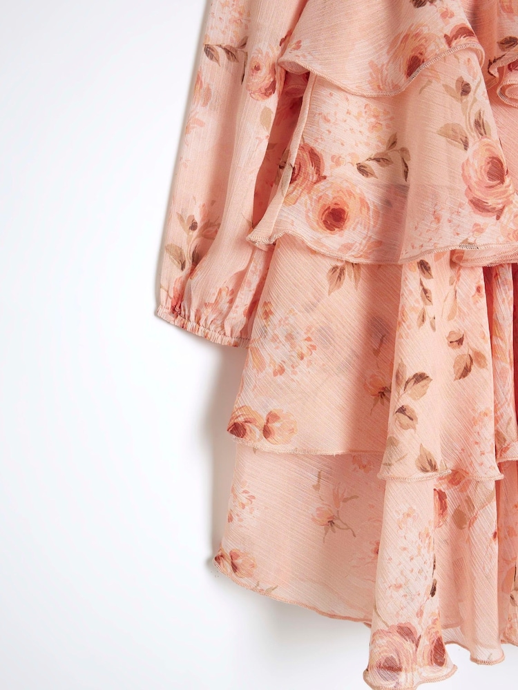 River Island Pink Girls Floral Print Chiffon Dress - Image 3 of 3 River Island Pink Girls Floral Print Chiffon Dress - Image 3 of 3