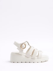 River Island Cream Girls Plait Wedge Sandals - Image 1 of 5