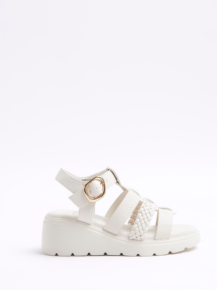 River Island Cream Girls Plait Wedge Sandals - Image 1 of 5 River Island Cream Girls Plait Wedge Sandals - Image 1 of 5