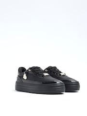River Island Black Girls Faux Leather Triple Plim Trainers - Image 2 of 5