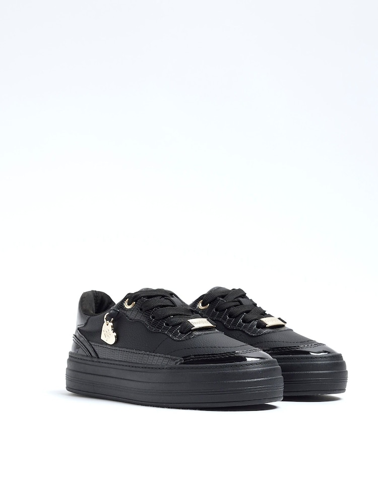 River Island Black Girls Faux Leather Triple Plim Trainers - Image 2 of 5