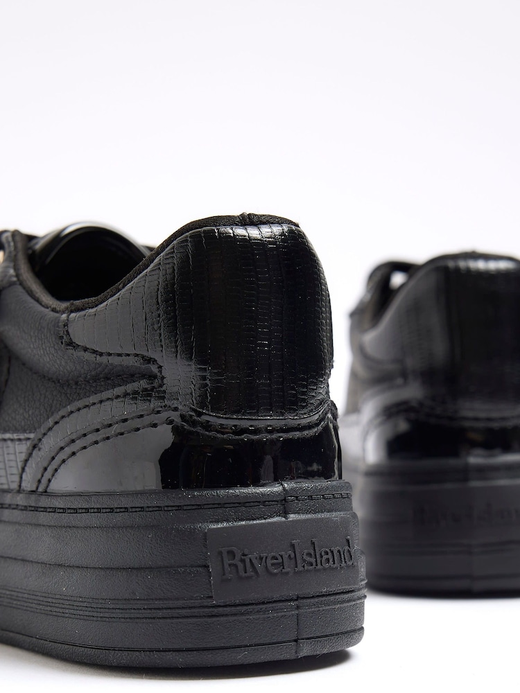 River Island Black Girls Faux Leather Triple Plim Trainers - Image 5 of 5