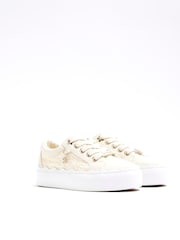 River Island Cream Girls Scallop Lace Plim Trainers - Image 2 of 5