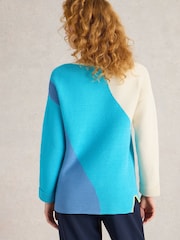White Stuff Blue Jana Abstract 100% Organic Cotton Jumper - Image 2 of 6