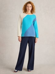 White Stuff Blue Jana Abstract 100% Organic Cotton Jumper - Image 3 of 6