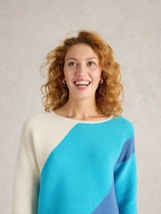 White Stuff Blue Jana Abstract 100% Organic Cotton Jumper - Image 4 of 6
