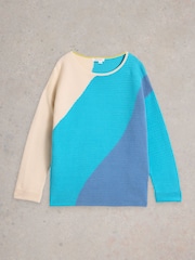 White Stuff Blue Jana Abstract 100% Organic Cotton Jumper - Image 5 of 6