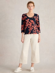 White Stuff Blue Nadia 3/4 Sleeve 100% Cotton T-Shirt - Image 3 of 6