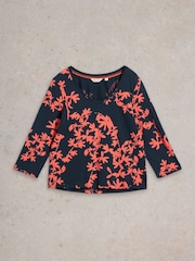 White Stuff Blue Nadia 3/4 Sleeve 100% Cotton T-Shirt - Image 5 of 6