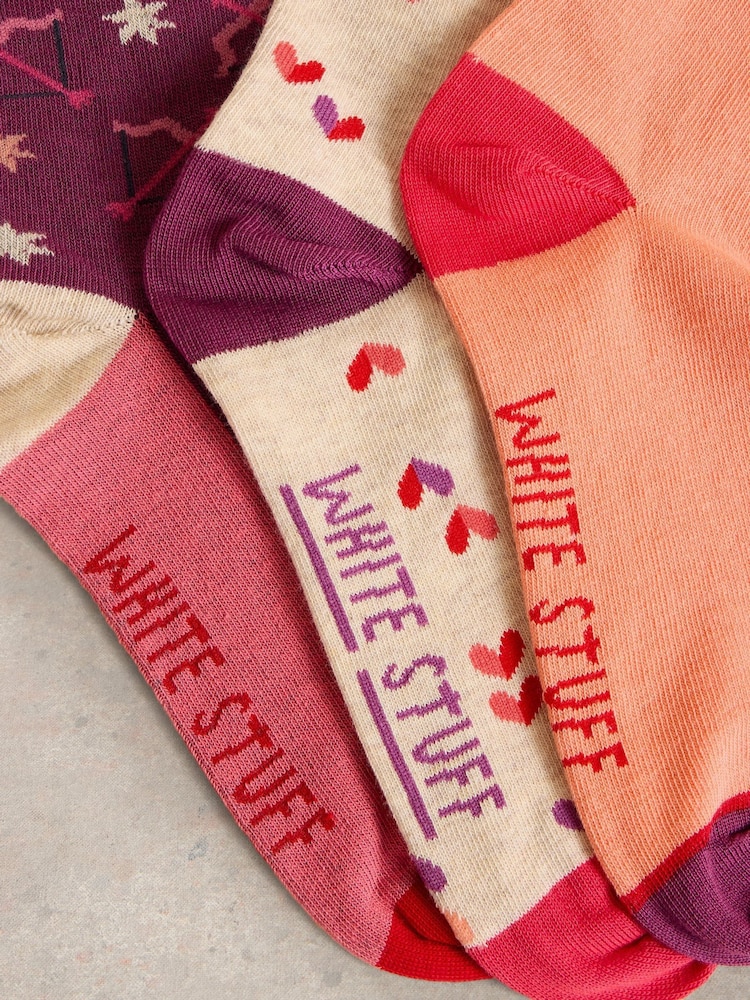 White Stuff Red I Heart You Ankle Socks 3 Pack - Image 2 of 2