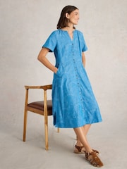 White Stuff Blue Iris Cotton Jacquard Dress - Image 1 of 6