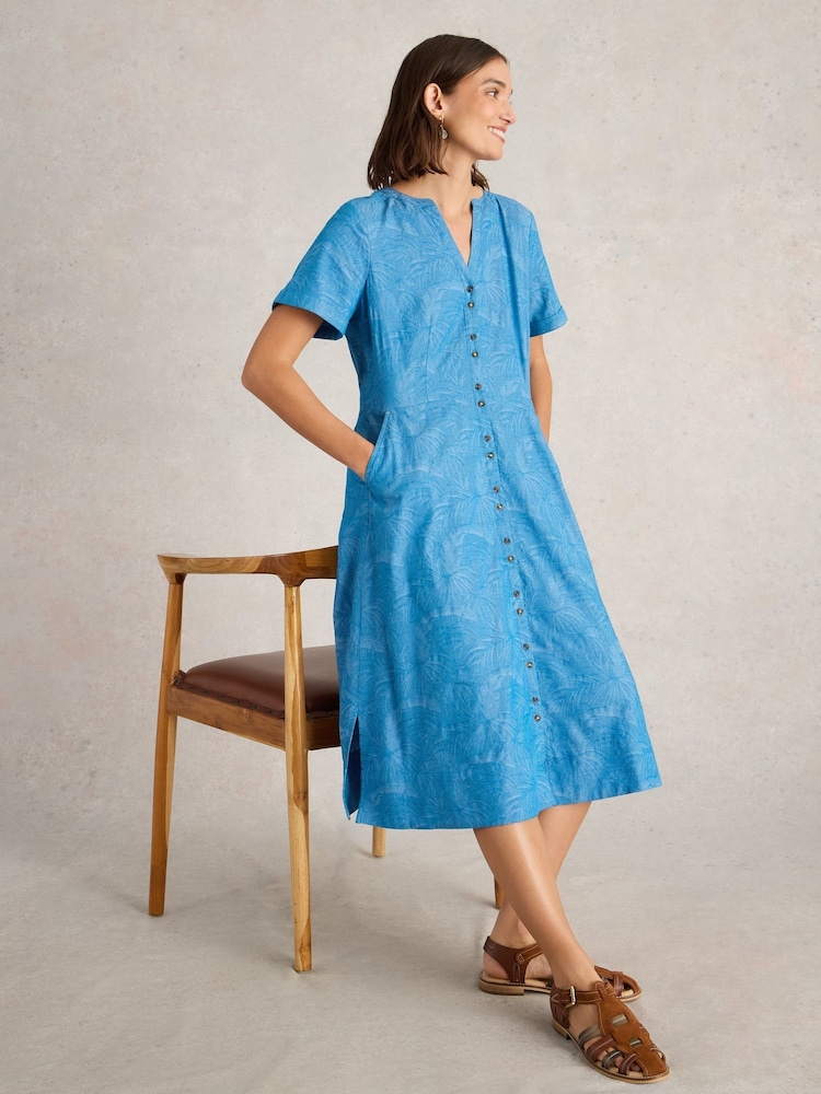 White Stuff Blue Iris Cotton Jacquard Dress - Image 1 of 6