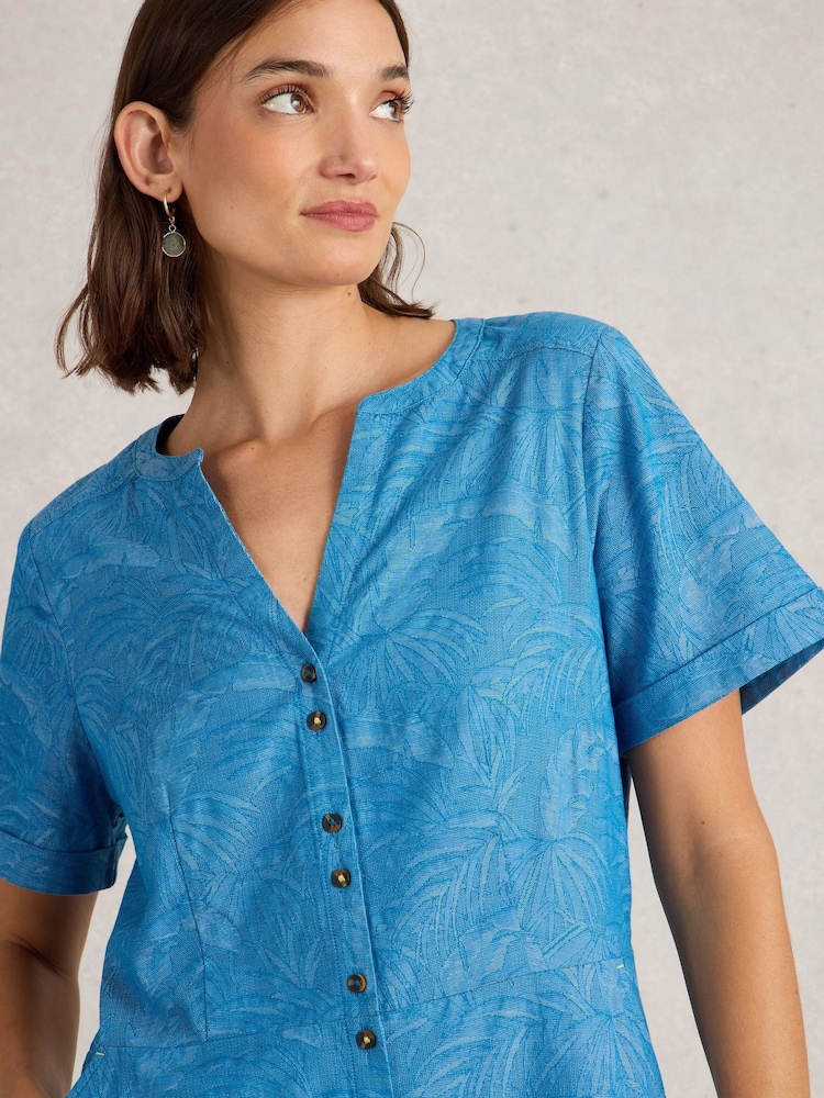 White Stuff Blue Iris Cotton Jacquard Dress - Image 3 of 6