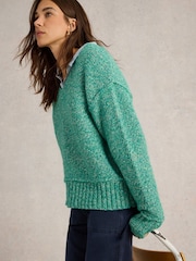 Zielony - Teksturowany sweter White Stuff Tammy z dekoltem w szpic - Image 1 of 6
