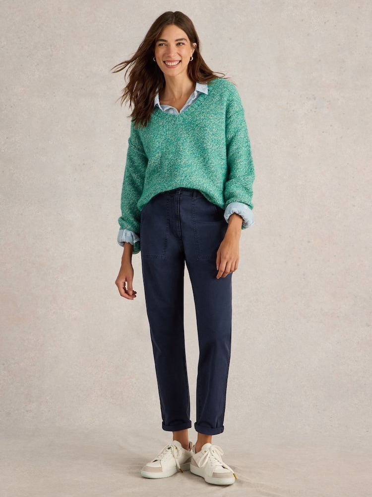 White Stuff Green Tammy Textured V-Neck Jumper - Image 3 of 6