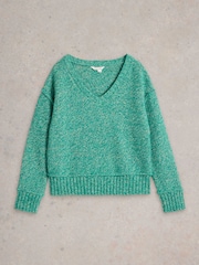 Zielony - Teksturowany sweter White Stuff Tammy z dekoltem w szpic - Image 5 of 6