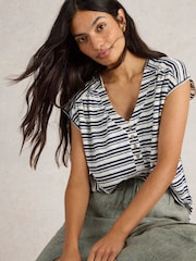 White Stuff Blue Nina 100% Linen T-Shirt - Image 3 of 6