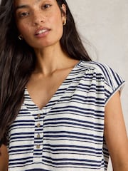 White Stuff Blue Nina 100% Linen T-Shirt - Image 4 of 6