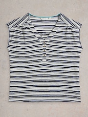 White Stuff Blue Nina 100% Linen T-Shirt - Image 5 of 6