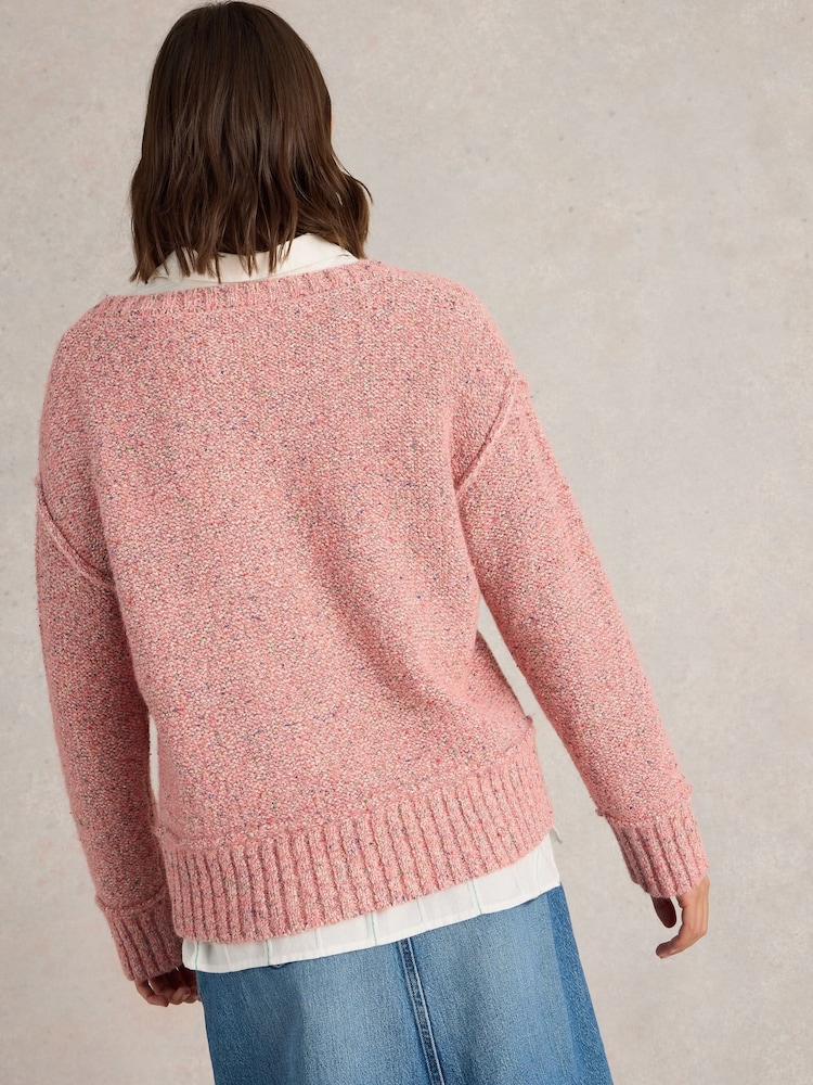 White Stuff Pink Tammy Textured V-Neck Jumper - Image 2 of 6
