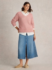 White Stuff Pink Tammy Textured V-Neck Jumper - Image 3 of 6