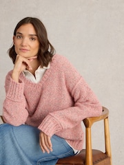 White Stuff Pink Tammy Textured V-Neck Jumper - Image 4 of 6