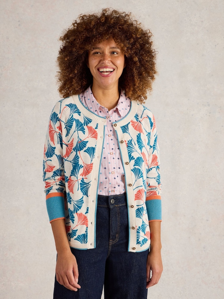White Stuff Natural Lulu Printed 100% Organic Cotton Cardigan - Image 1 of 7