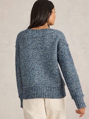 White Stuff Blue Tammy Textured V-Neck Jumper - Image 2 of 6