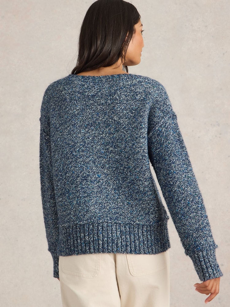White Stuff Blue Tammy Textured V-Neck Jumper - Image 2 of 6