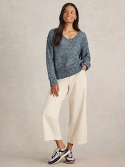 White Stuff Blue Tammy Textured V-Neck Jumper - Image 3 of 6