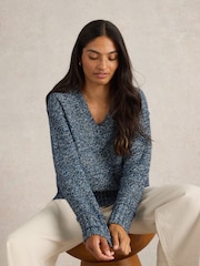 White Stuff Blue Tammy Textured V-Neck Jumper - Image 4 of 6