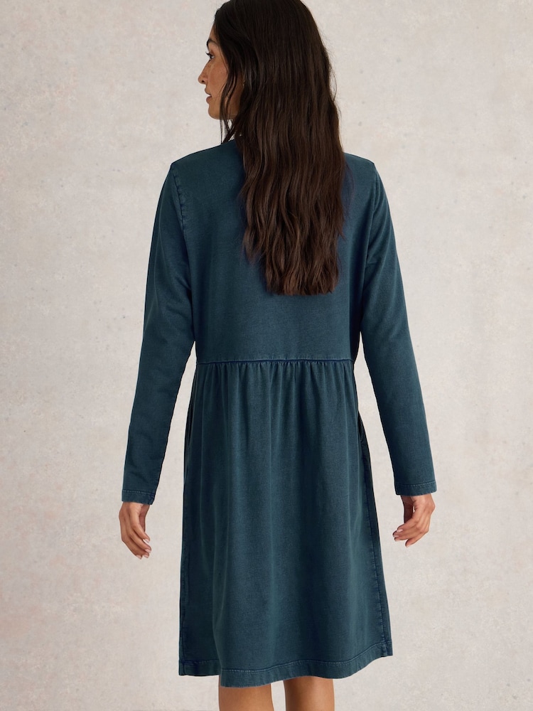 White Stuff Blue Thea Denim Jersey 100% Organic Cotton Dress - Image 2 of 6