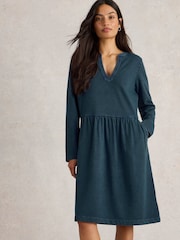 White Stuff Blue Thea Denim Jersey 100% Organic Cotton Dress - Image 3 of 6