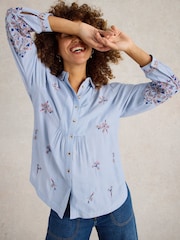 White Stuff Blue Geri Embroidered Shirt - Image 1 of 6