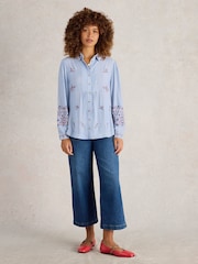 White Stuff Blue Geri Embroidered Shirt - Image 3 of 6