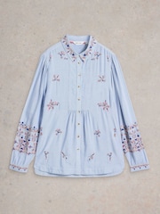 White Stuff Blue Geri Embroidered Shirt - Image 5 of 6