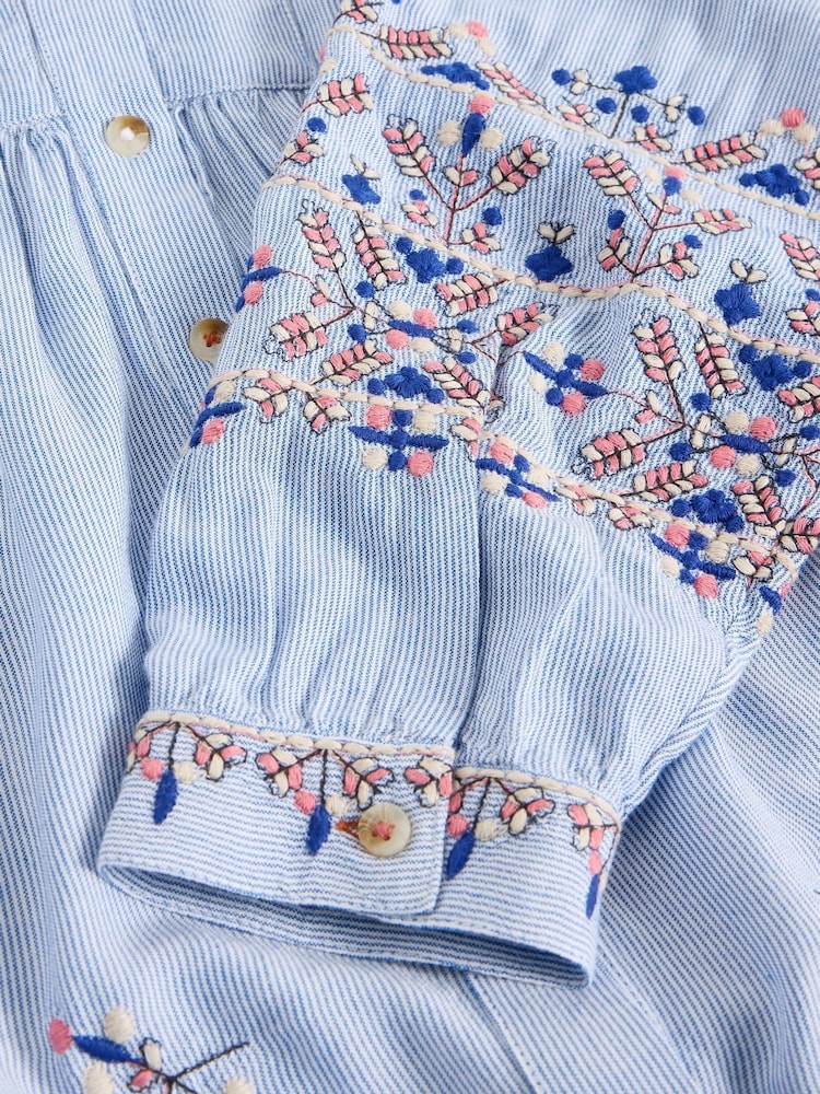 White Stuff Blue Geri Embroidered Shirt - Image 6 of 6