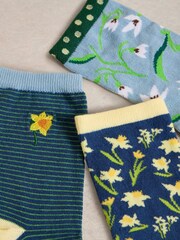 White Stuff Blue Spring Floral Ankle Socks 3 Pack - Image 2 of 2