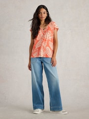 White Stuff Orange Nina 100% Linen T-Shirt - Image 1 of 6