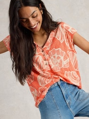 White Stuff Orange Nina 100% Linen T-Shirt - Image 3 of 6