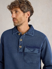 White Stuff Blue Brampton Collared 100% Cotton Sweater - Image 4 of 10