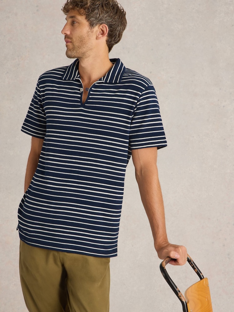 White Stuff Jacquard Stripe 100% Cotton Polo Shirt - Image 1 of 6