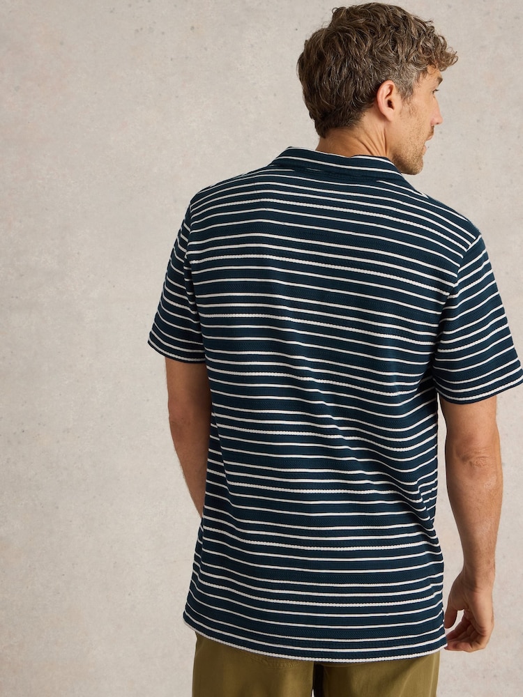 White Stuff Jacquard Stripe 100% Cotton Polo Shirt - Image 2 of 6