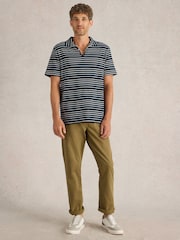 White Stuff Jacquard Stripe 100% Cotton Polo Shirt - Image 3 of 6